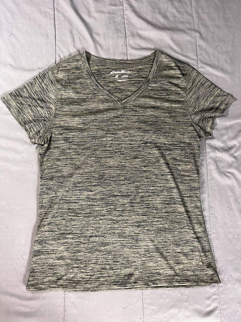 Eddie Bauer FreeDry Women's Large V-Neck T-Shirt Green Space Dye Athletic Top